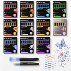 6 Pcs Glitter & Highlighting Gel Pen Set (1.0mm) - Large Ink Capacity Shimmering Pens for Painting, Writing, DIY Crafts