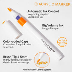 9 Colors Acrylic Paint Markers, Automatic Ink Control Marker Pen