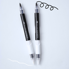 4-Piece Dual Tip Acrylic Paint Pens Set, 8 Replaceable Ink Cartridges (4 Black, 4 White), 8 Extra Nibs (Brush & Round), DIY Combinable Double-Ended Markers for Rock, Wood, Canvas, Glass