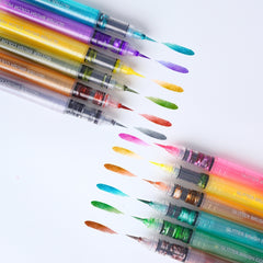 12 PCS Soft Brush Tip Glitter Calligraphy Markers, Water-based Ink, Auto Ink Control System
