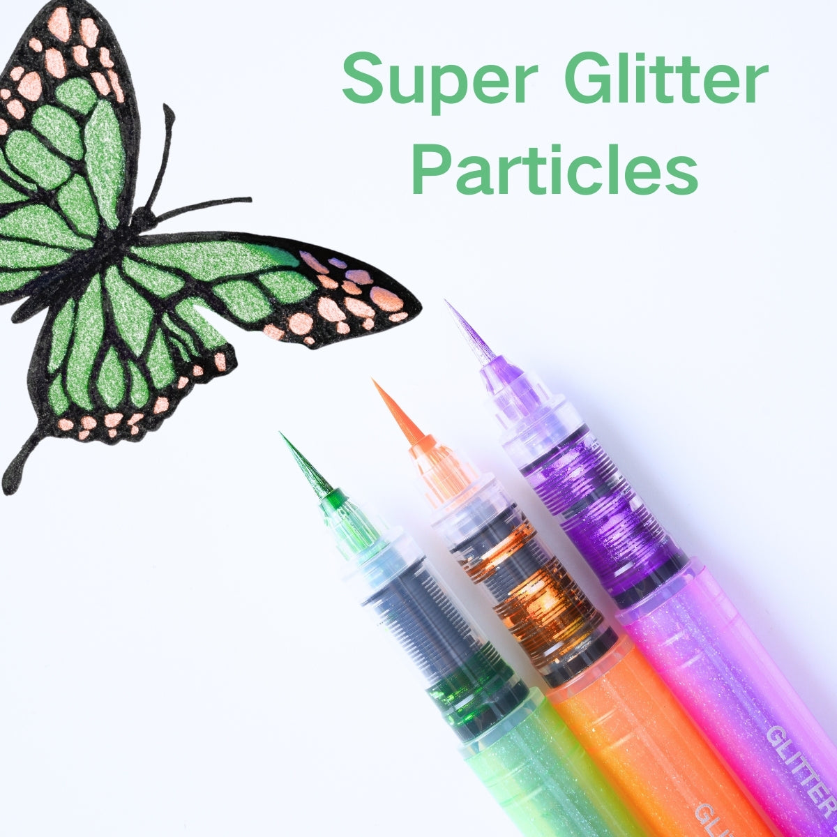 12 PCS Soft Brush Tip Glitter Calligraphy Markers, Water-based Ink, Auto Ink Control System