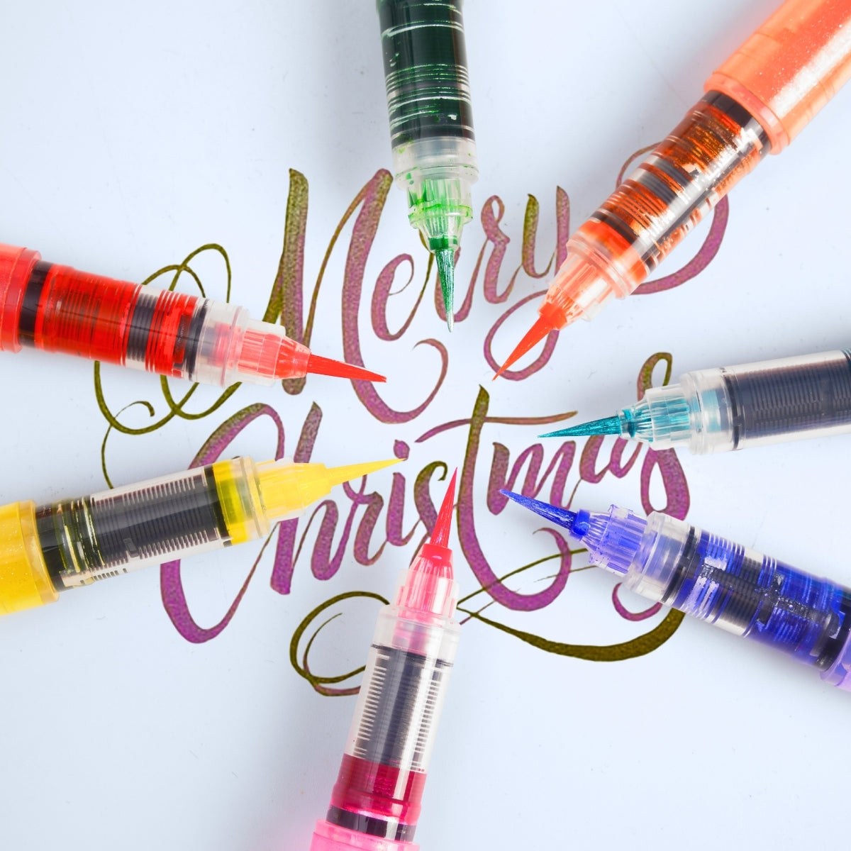 12 PCS Soft Brush Tip Glitter Calligraphy Markers, Water-based Ink, Auto Ink Control System