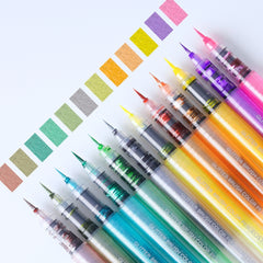 12 PCS Soft Brush Tip Glitter Calligraphy Markers, Water-based Ink, Auto Ink Control System