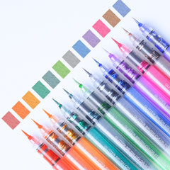 12 PCS Soft Brush Tip Glitter Calligraphy Markers, Water-based Ink, Auto Ink Control System