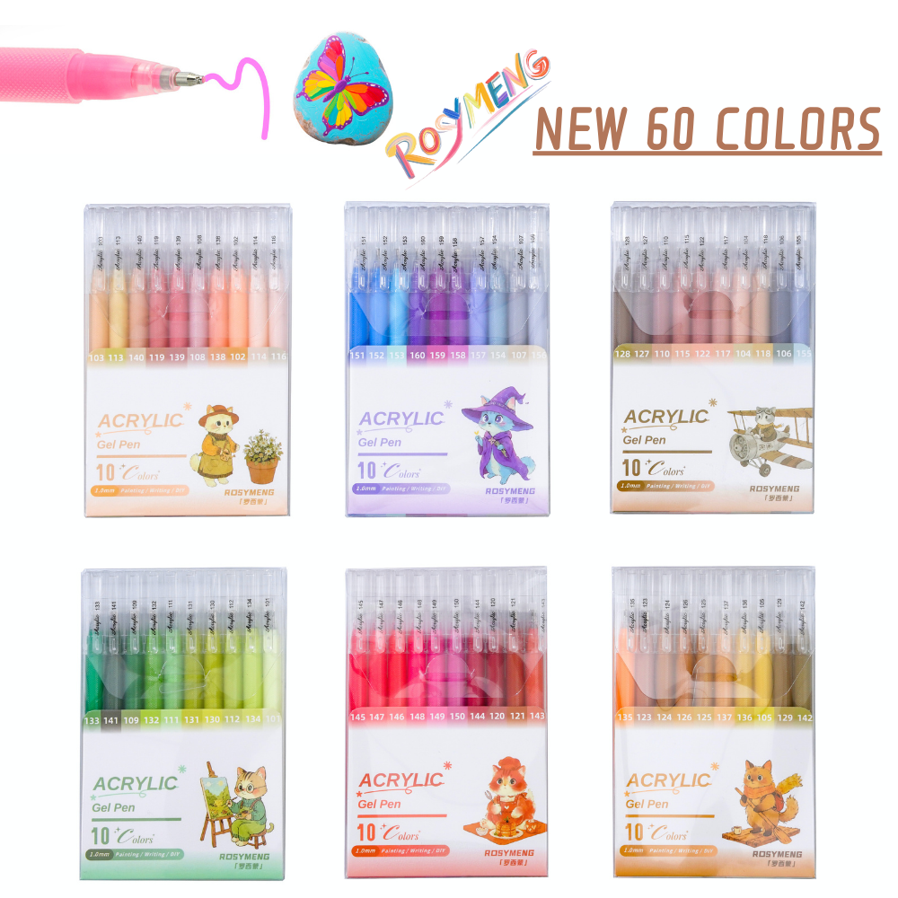 Rosymeng 10-Color Acrylic Gel Pen Set - 1.0mm Bold Tip for DIY Art & Journaling