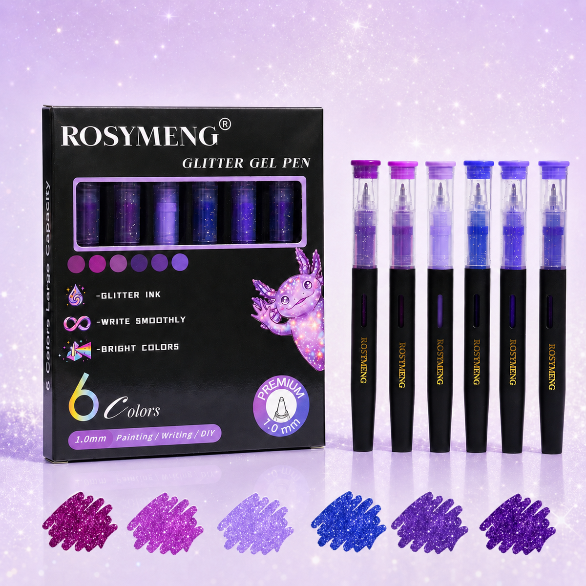 6 Pcs Glitter & Highlighting Gel Pen Set (1.0mm) - Large Ink Capacity Shimmering Pens for Painting, Writing, DIY Crafts