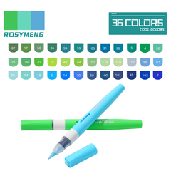 36 Colors Cool Tone Acrylic Paint Pens, Brush Tip, 2.5g Large Capacity, Auto Ink System