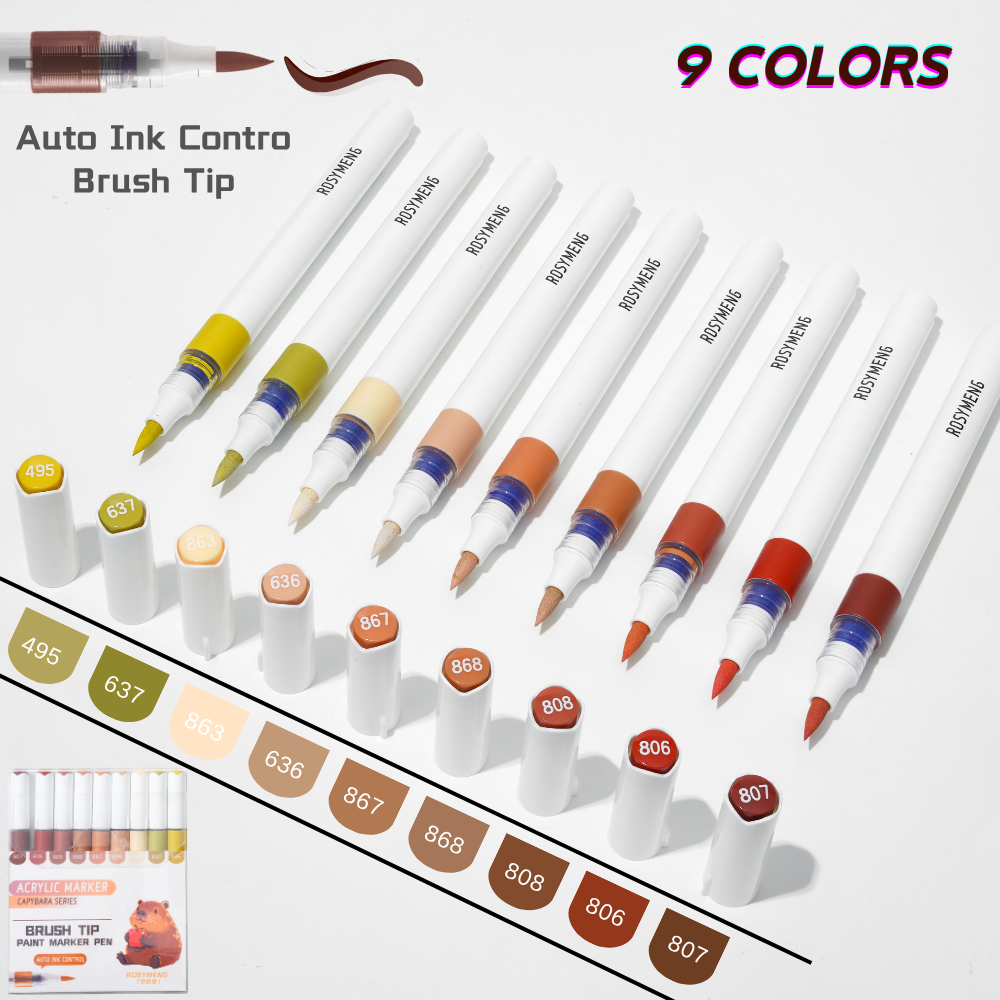 9 Colors Acrylic Paint Markers, Automatic Ink Control Marker Pen