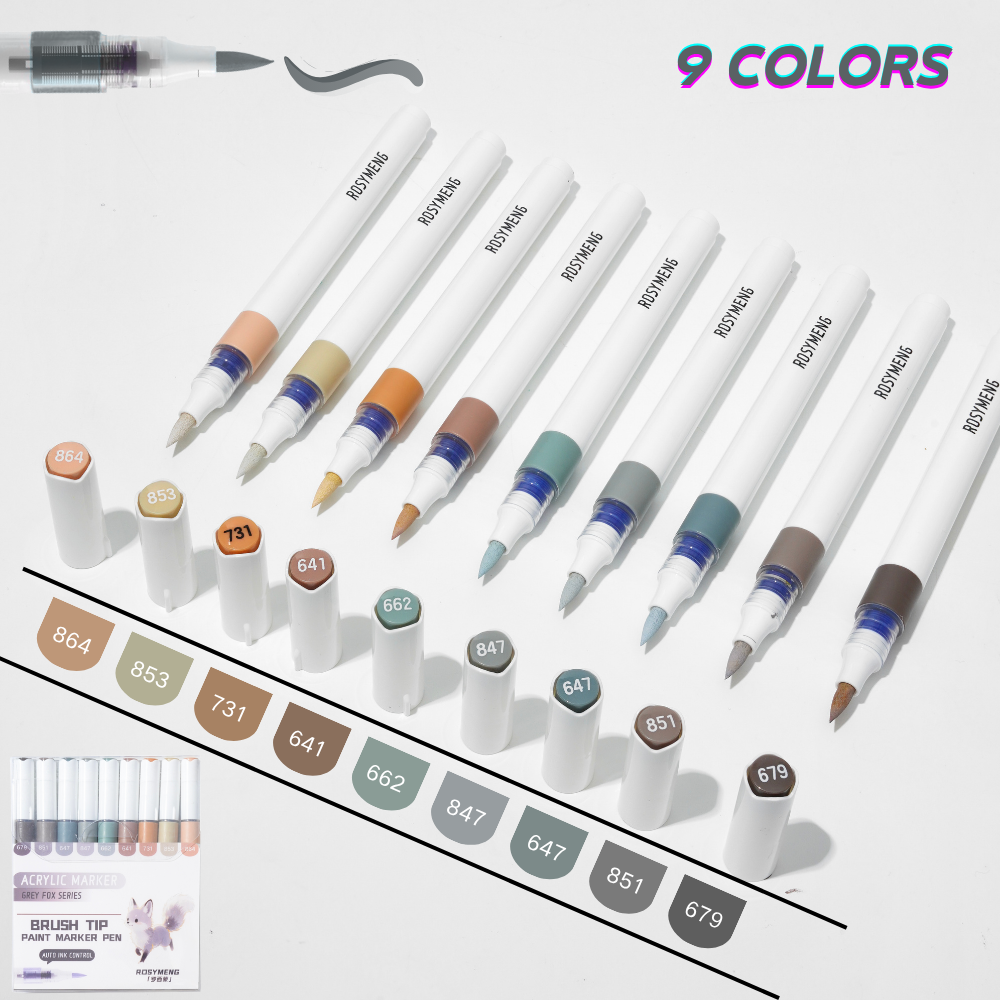 9 Colors Acrylic Paint Markers, Automatic Ink Control Marker Pen