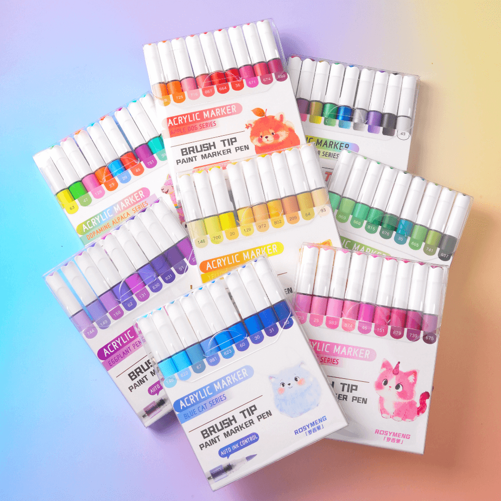 9 Colors Acrylic Paint Markers, Automatic Ink Control Marker Pen