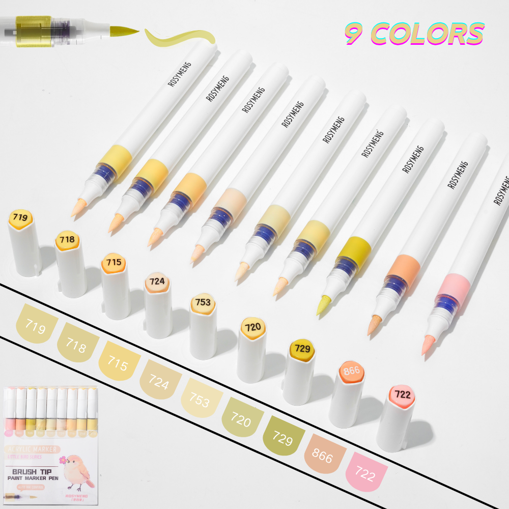 9 Colors Acrylic Paint Markers, Automatic Ink Control Marker Pen