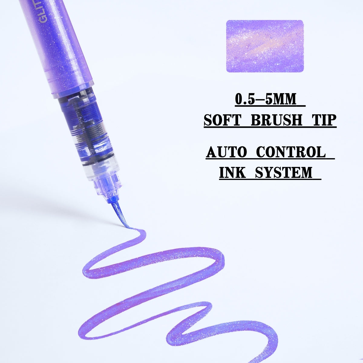 12 PCS Soft Brush Tip Glitter Calligraphy Markers, Water-based Ink, Auto Ink Control System