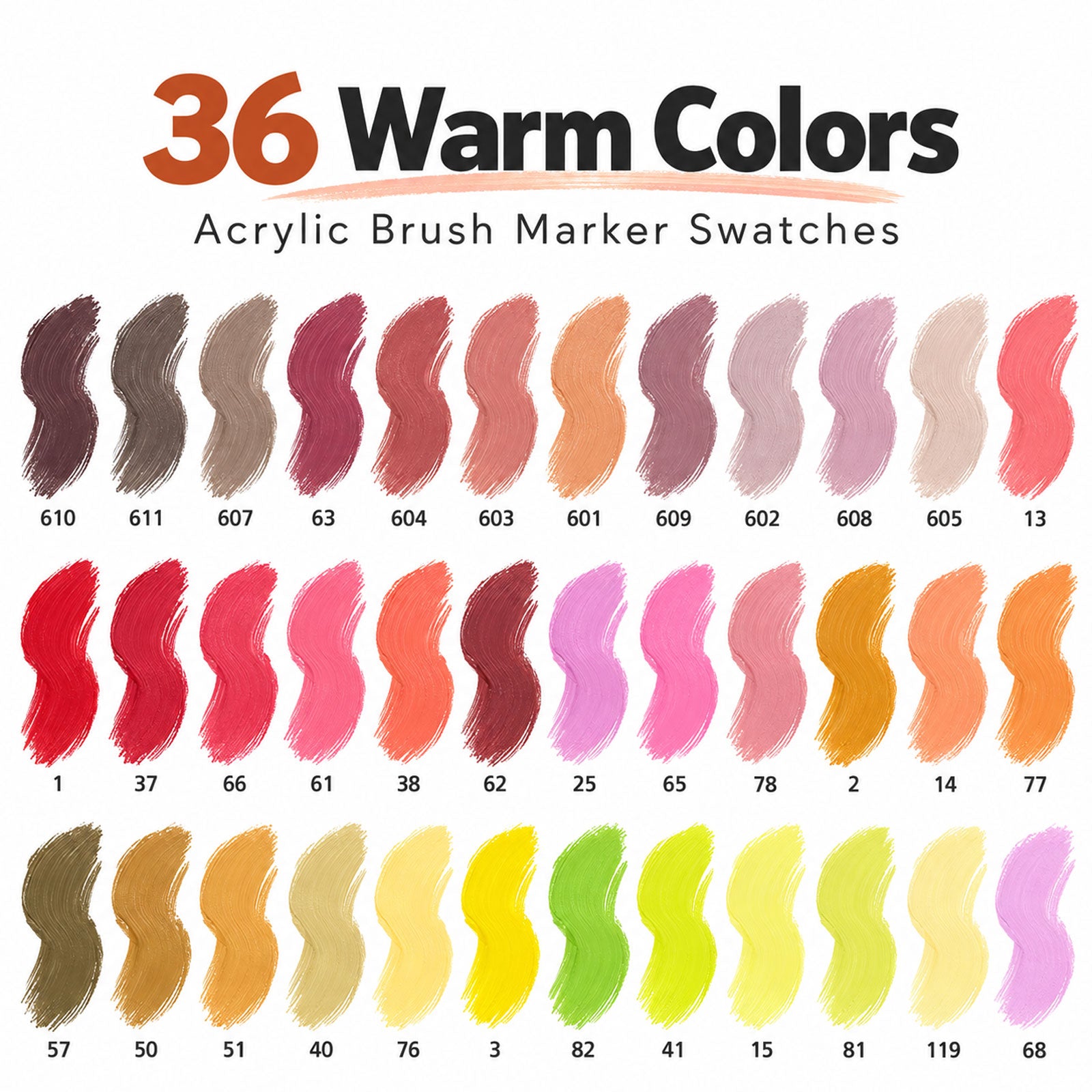 36 Warm Colors Acrylic Paint Pens Set - 1-5mm Flexible Brush Tip Markers
