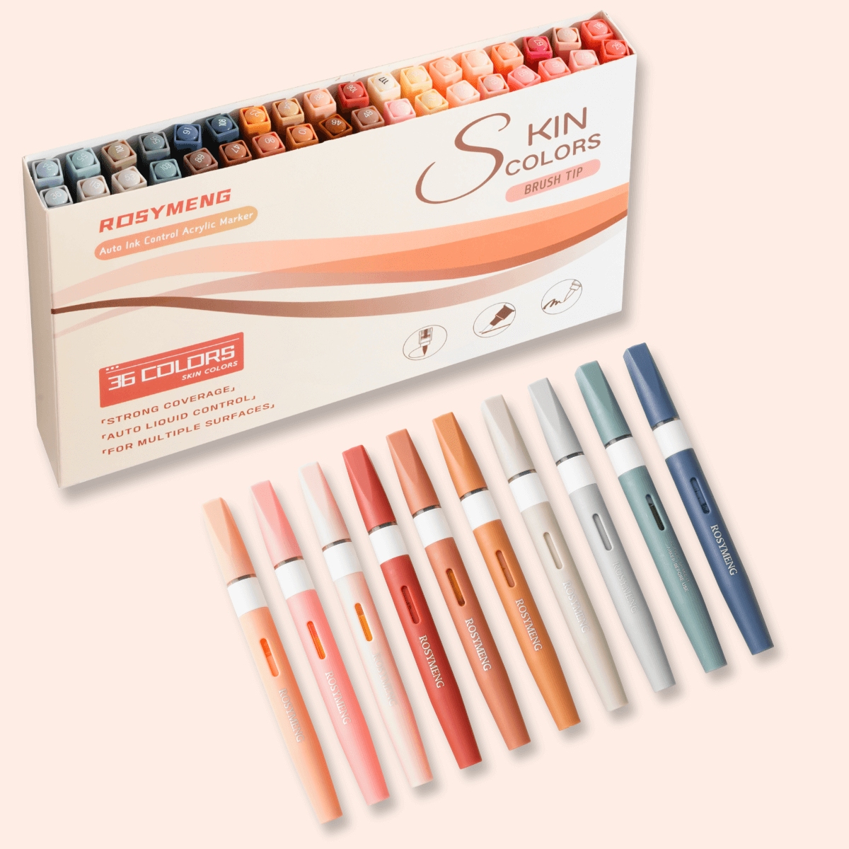 36 Colors Skin Tone Acrylic Paint Art Marker, Brush Felt Tip, 2.2g Ink, 1-5mm