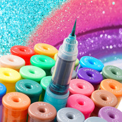 12 PCS Soft Brush Tip Glitter Calligraphy Markers, Water-based Ink, Auto Ink Control System