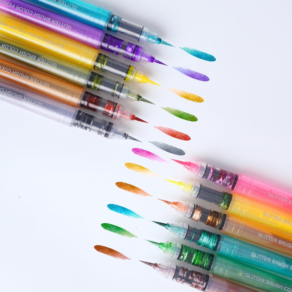 12 PCS Soft Brush Tip Glitter Calligraphy Markers, Water-based Ink, Auto Ink Control System