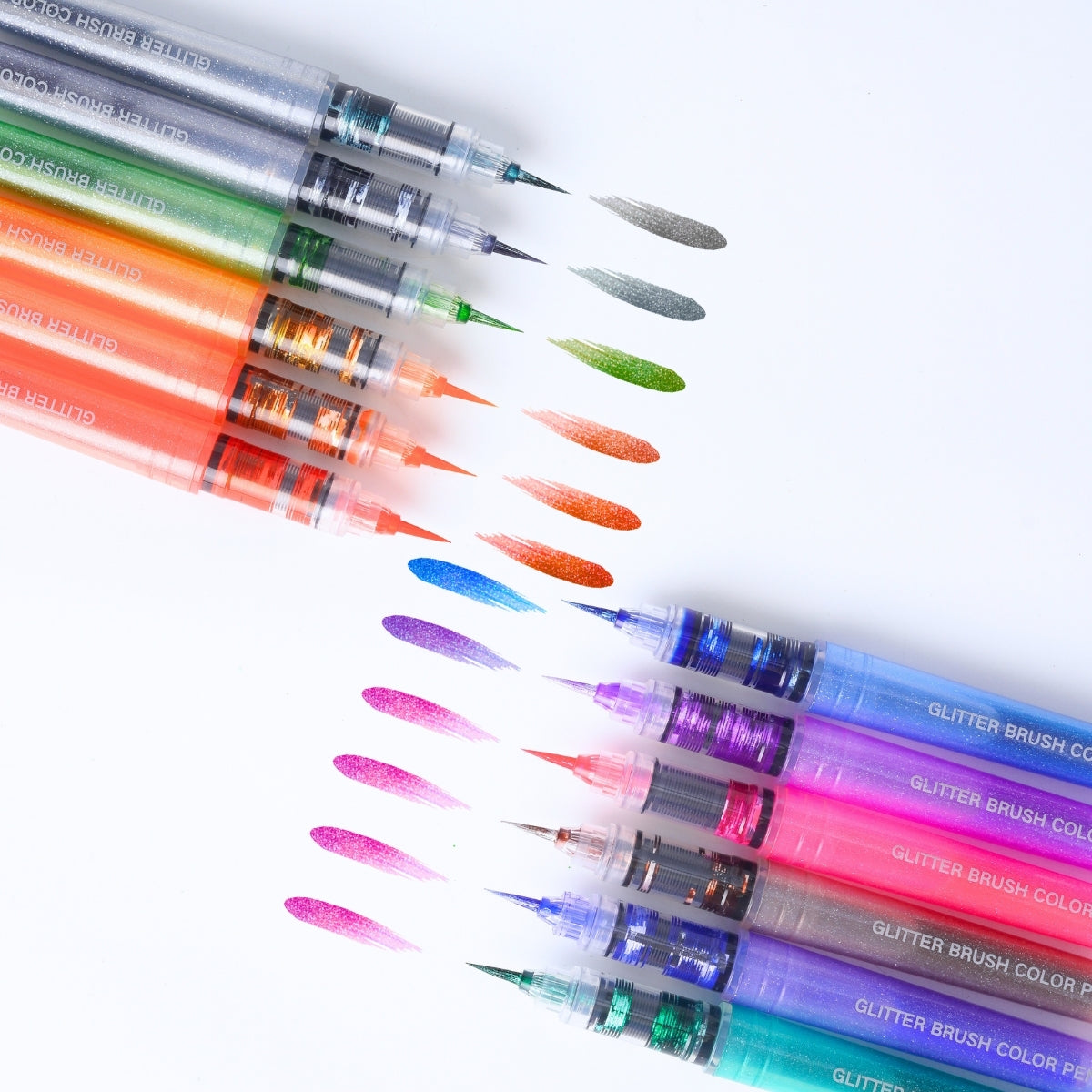 12 PCS Soft Brush Tip Glitter Calligraphy Markers, Water-based Ink, Auto Ink Control System