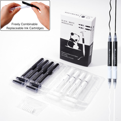 4-Piece Dual Tip Acrylic Paint Pens Set, 8 Replaceable Ink Cartridges (4 Black, 4 White), 8 Extra Nibs (Brush & Round), DIY Combinable Double-Ended Markers for Rock, Wood, Canvas, Glass